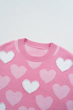 Load image into Gallery viewer, Pink Pearled Heart Print Valentines Crew Neck Sweater