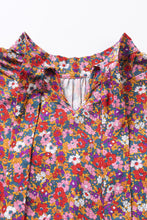 Cargar imagen en el visor de la galería, Purple Floral Print Knotted High Neck Puff Sleeve Blouse