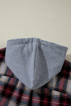 Load image into Gallery viewer, Red Plaid Print Chest Pocket Buttoned Hooded Shacket
