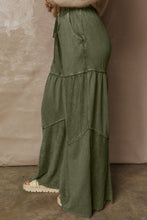 Cargar imagen en el visor de la galería, Vineyard Green Mineral Wash Tiered Wide Leg Patchwork Drawstring Pants