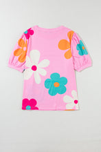 Load image into Gallery viewer, Pink Flower Print Bubble Sleeve Tee