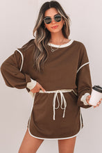 Load image into Gallery viewer, Coffee Color Contrast Loose Pullover and Lace-up Waist Skort Set