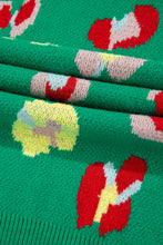 Load image into Gallery viewer, Green Plus Size Floral Knitted Ribbed Edge Drop Shoulder Sweater