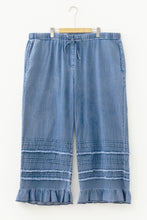 Cargar imagen en el visor de la galería, Dusk Blue Tiered Raw Edge Ruffled Plus Size Wide Leg Denim Pants