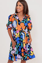 Load image into Gallery viewer, Blue Collared Split Neck Floral Flared Dress