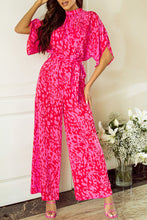 Load image into Gallery viewer, Hot Pink Leopard Loose Sleeve Belted Wide Leg Jumpsuit