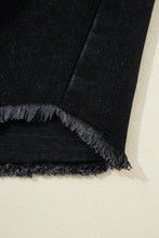 Load image into Gallery viewer, Black Plaid Sleeve Frayed Hem Hooded Denim Jacket