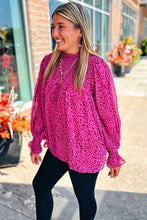 Load image into Gallery viewer, Hot Pink Leopard Shirred Puff Sleeve Flowy Blouse