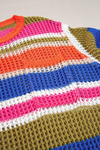 Load image into Gallery viewer, Orange Stripe Colorblock Hollowed Crochet 3/4 Sleeve Sweater