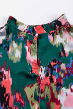 Load image into Gallery viewer, Green Abstract Print Smocked Cuffs Frilled Neck Blouse