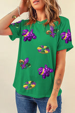 Load image into Gallery viewer, Bright Green Mardi Gras Sequin Patched Graphic Tee