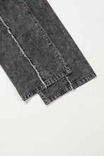 Load image into Gallery viewer, Dark Grey Light Wash Frayed Exposed Seam Wide Leg Denim Overall
