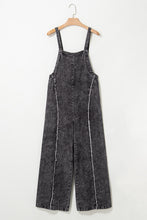 Load image into Gallery viewer, Dark Grey Light Wash Frayed Exposed Seam Wide Leg Denim Overall