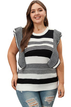 Load image into Gallery viewer, Black Curvy Girl Mixed Striped Print Ruffled Sweater Vest