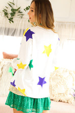 Cargar imagen en el visor de la galería, White Mardi Gras Star Printed Long Sleeve Top