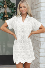 Load image into Gallery viewer, Rose Red Solid Color Eyelet Embroidered T Shirt Mini Dress