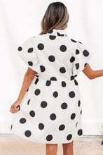 Load image into Gallery viewer, White Polka Dot Print Half Button Ruffled Short Sleeve Loose Mini Dress