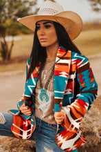 Load image into Gallery viewer, Sky Blue Aztec Printed Lapel Bell Sleeve Jacket