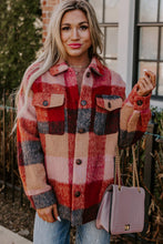 Load image into Gallery viewer, Orange Plaid Print Flap Pockets Buttoned Casual Plus Size Jacket