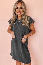 Load image into Gallery viewer, Black Textured Ruffled Flutter Sleeve Mini Dress