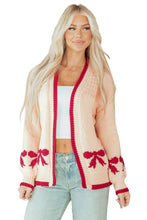 Load image into Gallery viewer, Apricot Bow Pattern Textured Open Front Baggy Cardigan