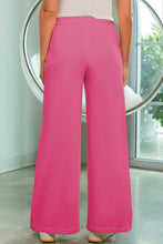 Cargar imagen en el visor de la galería, Rose Red Terry Knit Drawstring Smocked Waist Wide Leg Sweatpants