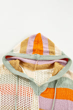 Load image into Gallery viewer, Beige Pointelle Knit Colorblock Patchwork V Neck Hooded Plus Sweater