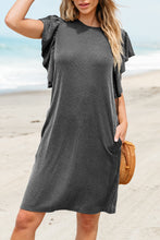 Load image into Gallery viewer, Black Textured Ruffled Flutter Sleeve Mini Dress