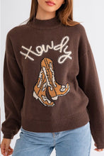 Load image into Gallery viewer, Coffee Western Howdy Boot Graphic High Neck Sweater