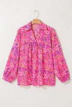 Load image into Gallery viewer, Purple Plus Size Floral Print Puff Sleeve V Neck Blouse