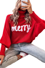 Load image into Gallery viewer, Red Merry Letter Embroidered High Neck Sweater