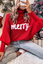 Load image into Gallery viewer, Red Merry Letter Embroidered High Neck Sweater