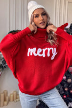 Load image into Gallery viewer, Red Merry Letter Embroidered High Neck Sweater