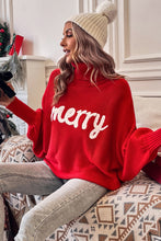 Load image into Gallery viewer, Red Merry Letter Embroidered High Neck Sweater