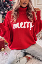 Load image into Gallery viewer, Red Merry Letter Embroidered High Neck Sweater