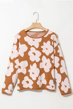 Cargar imagen en el visor de la galería, Brown Floral Pattern Crew Neck Long Sleeve Loose Sweater
