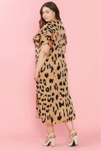 Load image into Gallery viewer, Khaki Leopard V Neck High Waist Buttoned Plus Maxi Dress
