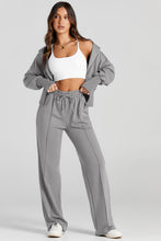 Load image into Gallery viewer, Gray Double Zipper Hooded Jacket and Sweatpants Active Set
