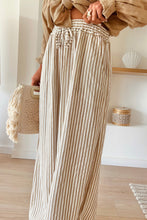 Load image into Gallery viewer, Khaki Stripe Plus Size Drawstring High Waist Wide Leg Pants
