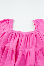 Cargar imagen en el visor de la galería, Bright Pink Textured Square Neck Flutter Sleeve Tiered Flowy Blouse
