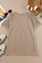 Load image into Gallery viewer, Pale Khaki Seamed Detail Contrast Lace Raglan Sleeve Tee
