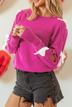 Cargar imagen en el visor de la galería, Hot Pink Bow Knot Cut Out Round Neck Loose Sweater
