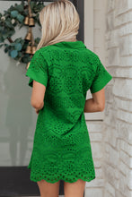 Load image into Gallery viewer, Rose Red Solid Color Eyelet Embroidered T Shirt Mini Dress
