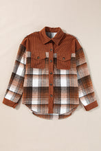 Cargar imagen en el visor de la galería, Cinnamon Plaid Corduroy Patchwork Chest Pocket Shacket
