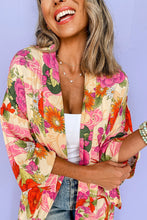 Cargar imagen en el visor de la galería, Pink Floral Allover Print Open Front Belted Duster Kimono
