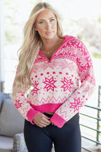 Load image into Gallery viewer, Rose Red Christmas Snowflake Quarter Zip Collard Sweater
