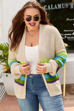 Cargar imagen en el visor de la galería, Parchment Color Block Crochet Open Front Plus Size Cardigan
