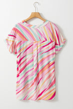 Load image into Gallery viewer, Multicolour Abstract Print High Low Short Sleeve Blouse
