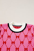 Cargar imagen en el visor de la galería, Pink Bow Print Short Sleeve Sweater top
