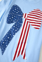 Load image into Gallery viewer, Beau Blue Patriotic Big Bow Stitched T Shift Mini Dress
